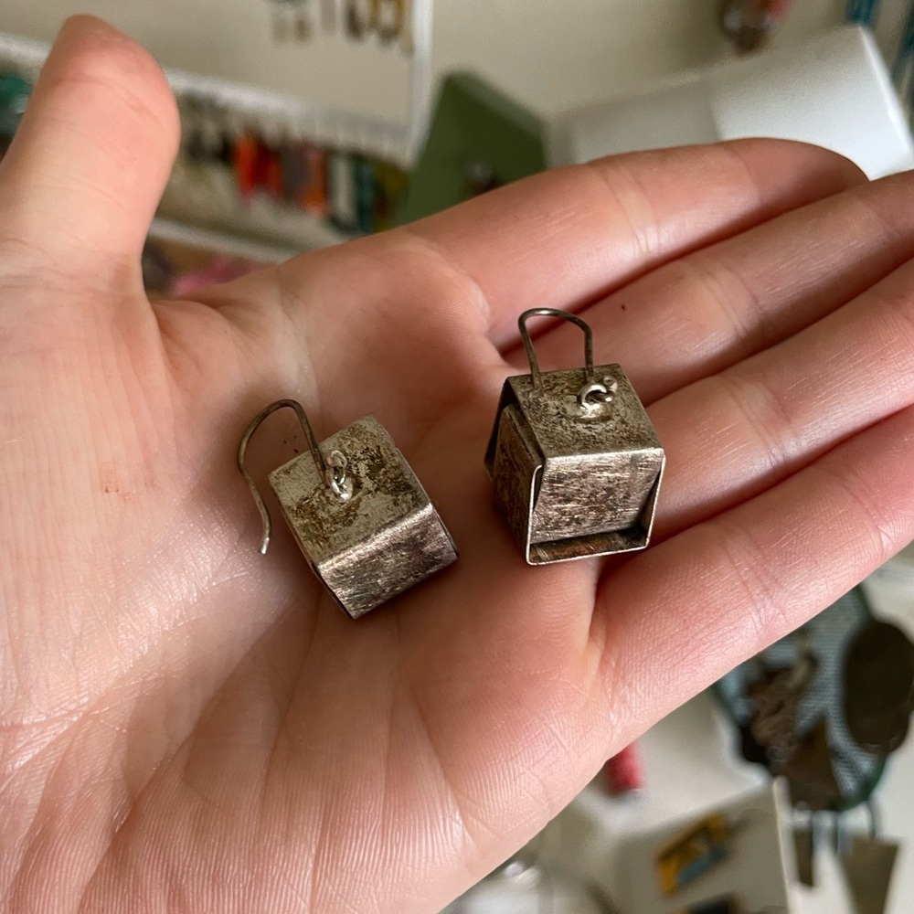 Stackable Square Vintage Silver Earrings - image 5